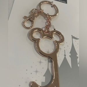 Disney Parks Mickey Minnie Mouse Door Opener Keychain Hook Rose Gold - NEW